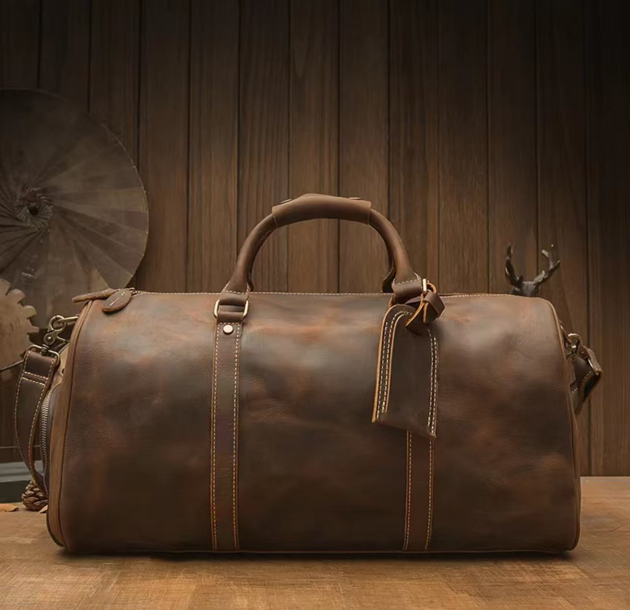 [$ 169.99 Handmade Vintage Cowhide duffle bag】-for Largest Bag