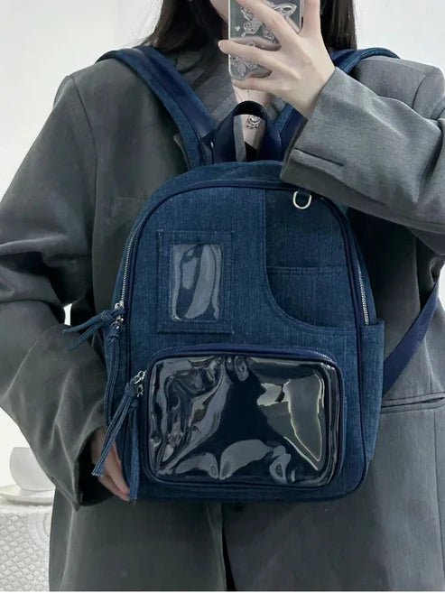 2024 summer new product versatile shoulder tote bag large capacity transparent frame bag simple retro college animation