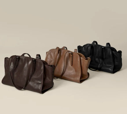 Vegetable tanned first-layer cowhide ingot bowling bag portable crossbody bag retro genuine leather large-capacity commuter bag for women