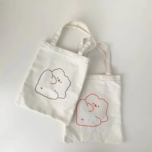 Canvas Bear Handbag Cute Cotton Storage Shoulder Bag Simple Student Canvas Small Bag