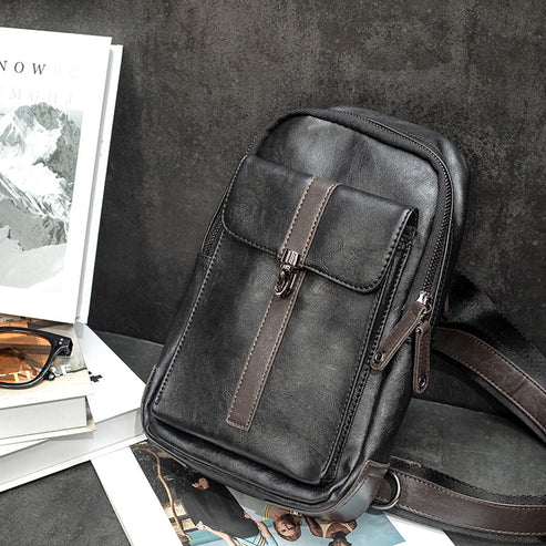 New Korean style trendy casual crazy horse leather small bag men's crossbody bag shoulder bag chest trendy bag