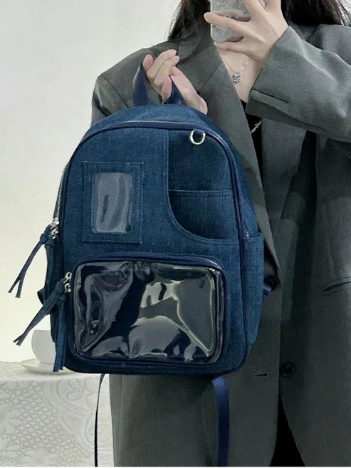 2024 summer new product versatile shoulder tote bag large capacity transparent frame bag simple retro college animation