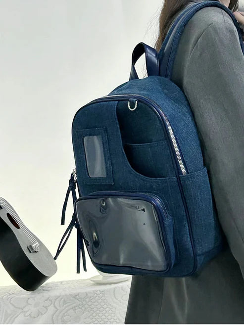 2024 summer new product versatile shoulder tote bag large capacity transparent frame bag simple retro college animation