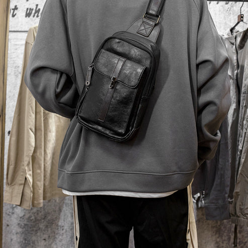 New Korean style trendy casual crazy horse leather small bag men's crossbody bag shoulder bag chest trendy bag