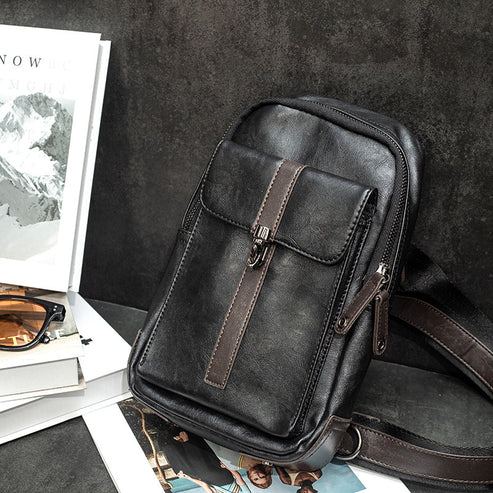 New Korean style trendy casual crazy horse leather small bag men's crossbody bag shoulder bag chest trendy bag