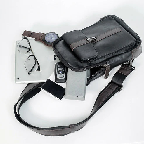 New Korean style trendy casual crazy horse leather small bag men's crossbody bag shoulder bag chest trendy bag